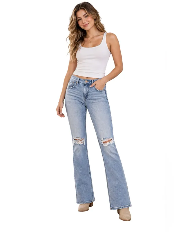 American Eagle 90’s bootcut distressed knees light wash comfort waist jeans 2reg - Image 9