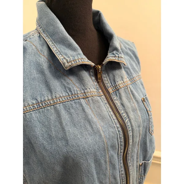 Vintage 90s Joyride Medium Wash Denim Zip-Up Utility Vest Grungr Work Wear Cargo - Image 2