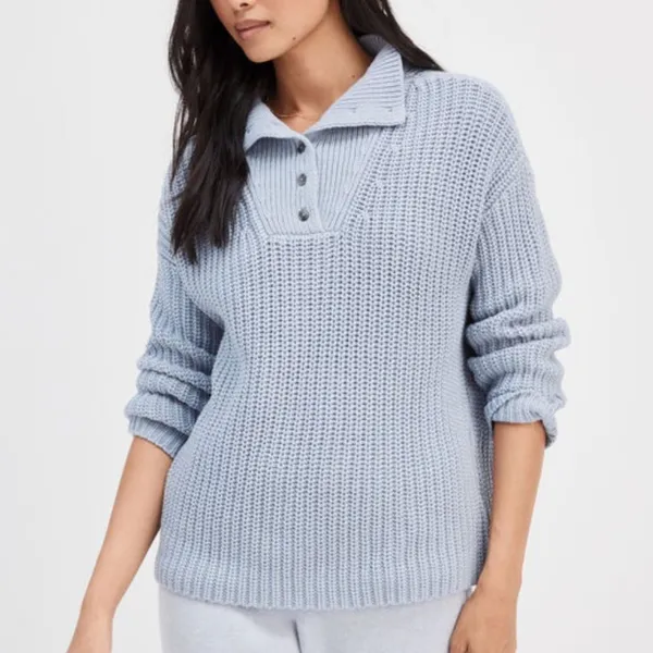 Talbots Haven Well Within Knit Button Up Mock Neck Sweater Blue XXL Fisherman - Image 8