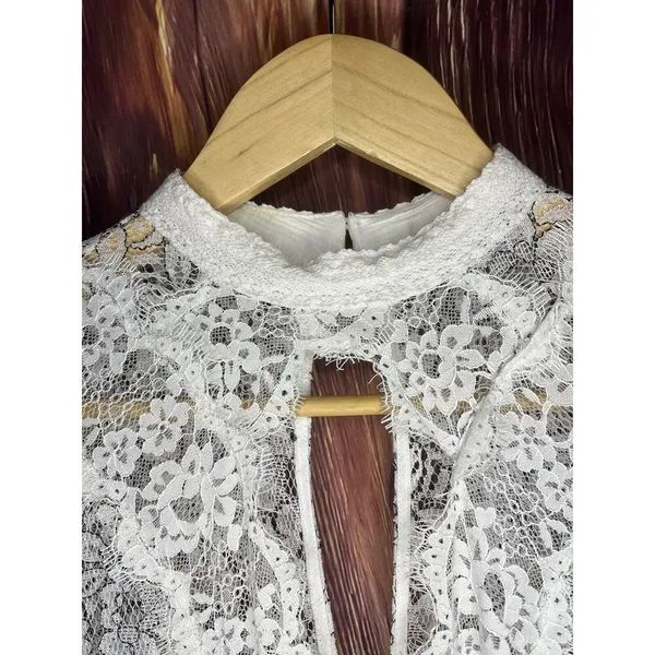 Free People Tell Tale Floral Lace Black & White Asymmetric High Low Dress size M - Image 5