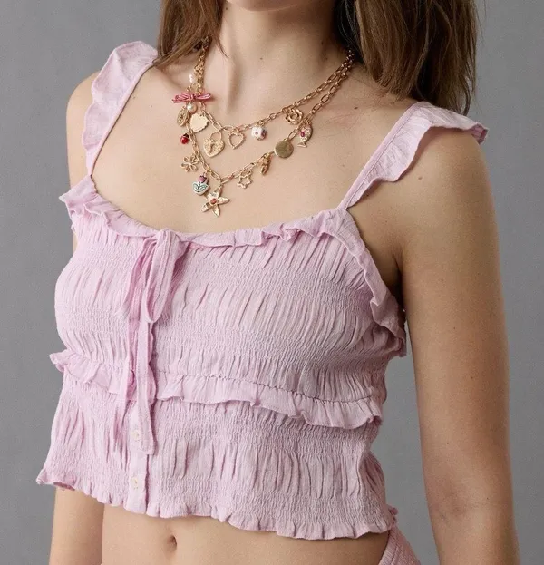NWT Orchid American Eagle Smocked Ruffle Tank Top - Small - Image 4