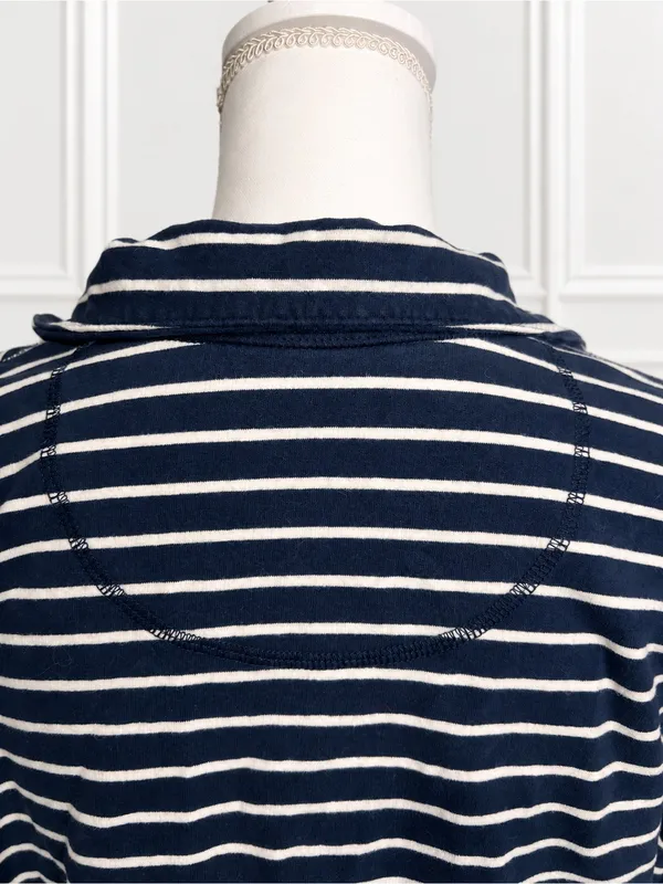L.L.Bean Ultrasoft Sweats Full Zip Mock Neck Jacket Navy Stripe Women’s L - Image 6