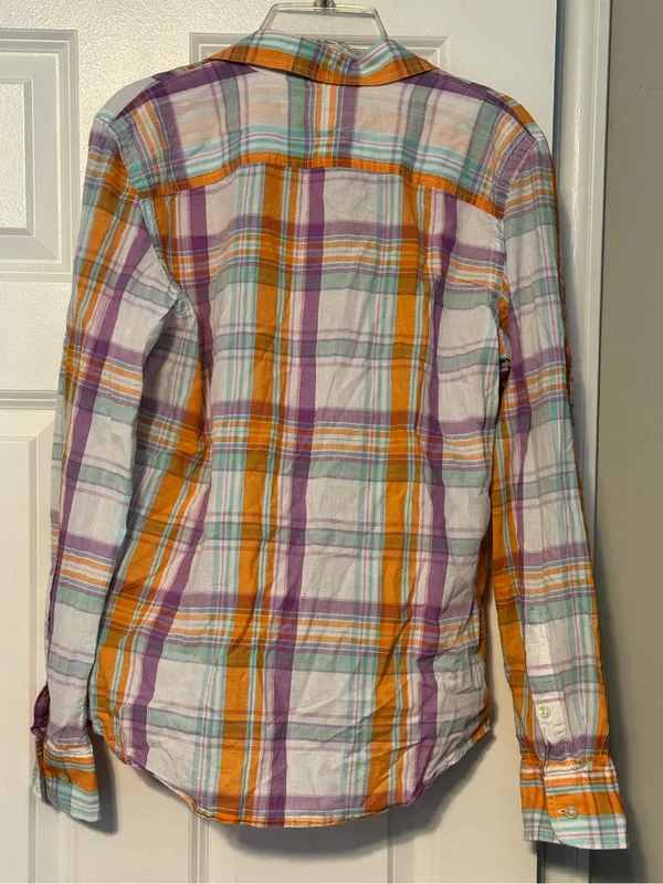 Lauren Ralph Lauren Roll-tab Button Down Purple Orange Mint Plaid Camp Shirt XS - Image 2