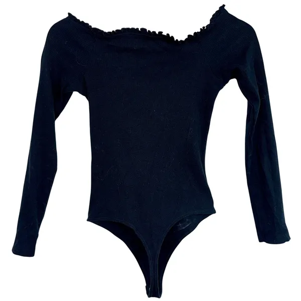 Abercrombie & Fitch Black Ribbed Knit Off Shoulder Long Sleeve Bodysuit Womens S - Image 2