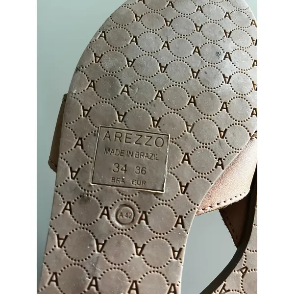 Arezzo Tan Leather‎ Slide Sandals 36 / 6 H-Strap Made in Brazil Minimalist Boho - Image 4