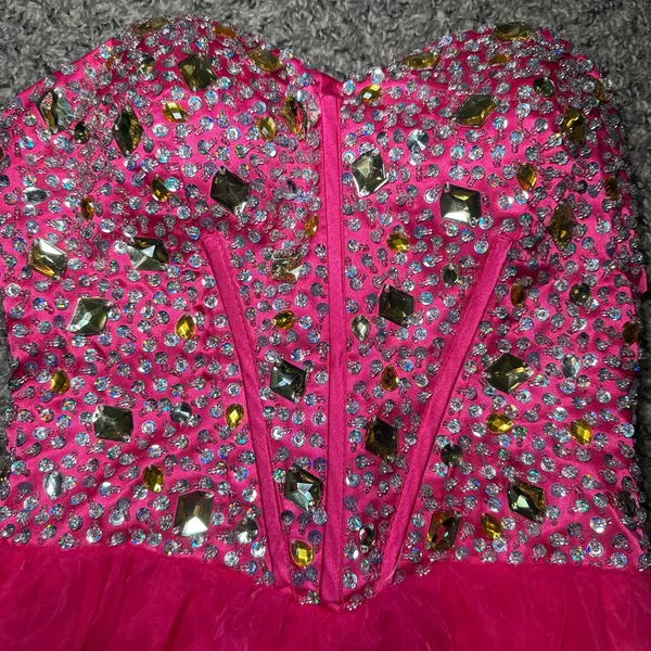 Dress Women Size 4 Strapless Evening Gown Pink Multicolor Rhinestone Gala - Image 3