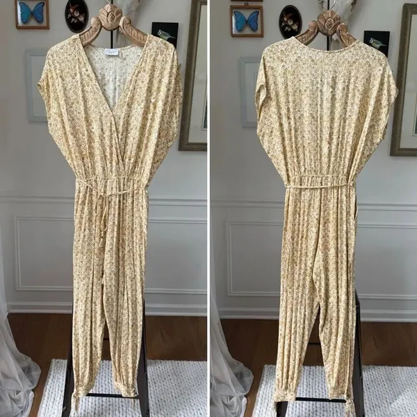Dress Forum Dijon Mustard Batik Style Print Open Leg Jumpsuit S - Image 2