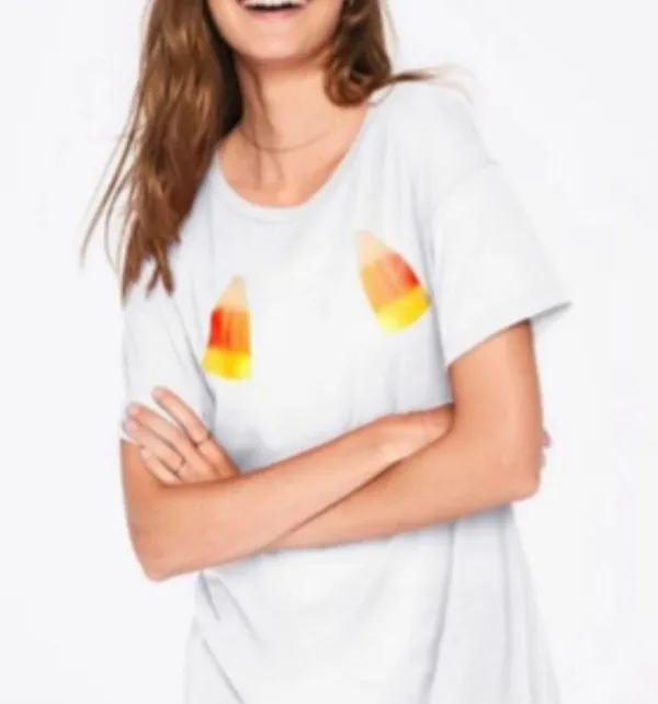 Pink Victorias Secret Halloween Candy Corn T shirt - Image 2