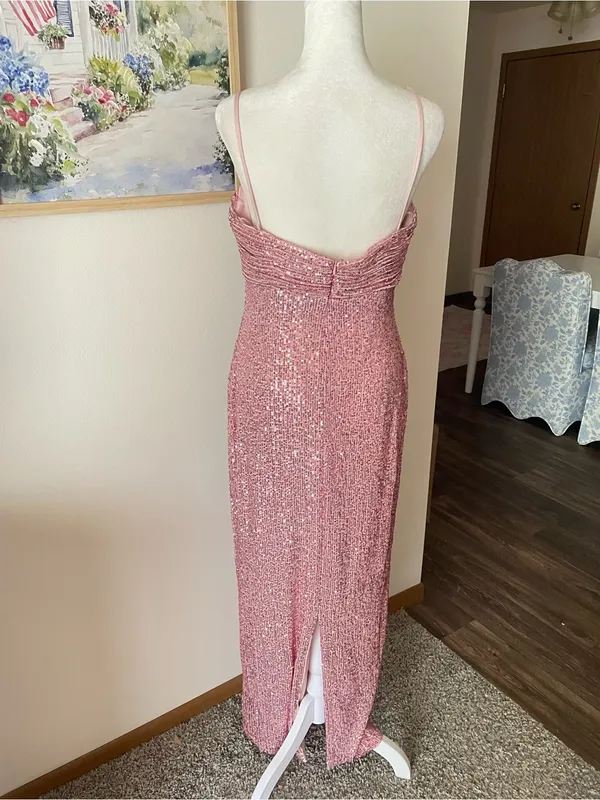 IEENA for Mac Duggal Sequined Twist Front Bow Column Gown Dress Pink Rose US 8 - Image 9