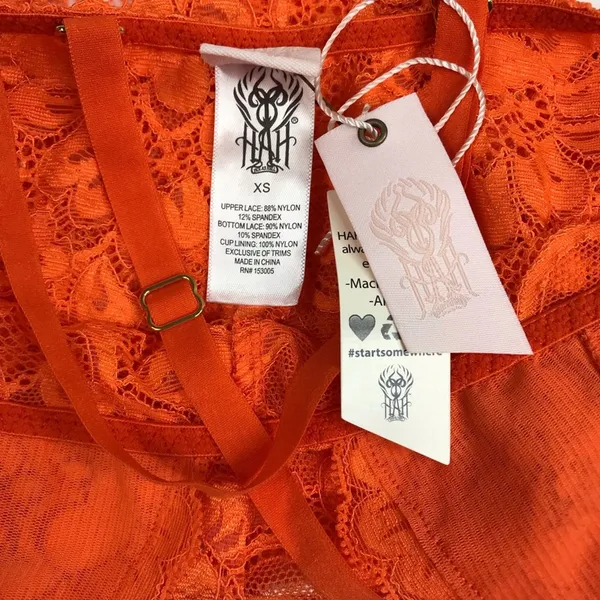 FREE PEOPLE x HAH Lace Bodysuit Sz XS Burn Orange Feminine Party Resort Boho NWT - Image 14