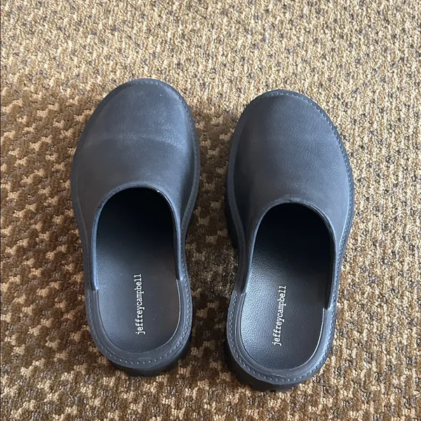 Jeffrey Campbell Black Leather Slip-On Clog Loafers - Image 3