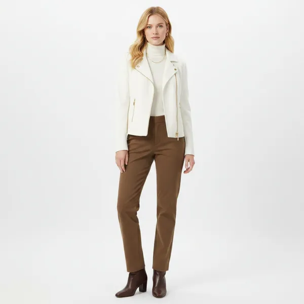 Anne Klein White Long Sleeve Gold Trim Zip Up Ponte Knit Jacket L - Image 8