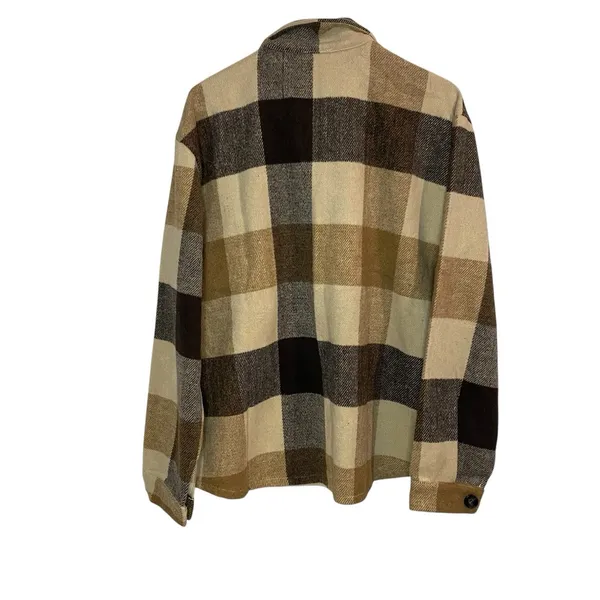 Womens Shacket Coat Jackets Medium Plaid Button Down Tan‎ Brown - Image 2