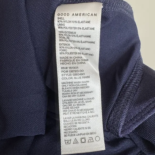 Good American Bodysuit Blue Long Sleeve Deep V Stretch Snap Closure Size 4 - Image 7