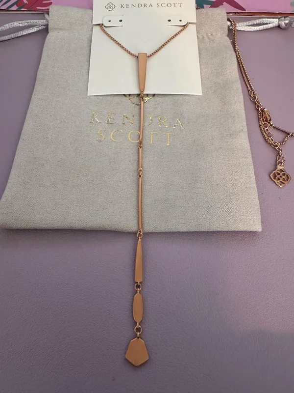 Kendra Scott Rose Gold Long Y Necklace with Geometric Drops - Image 2