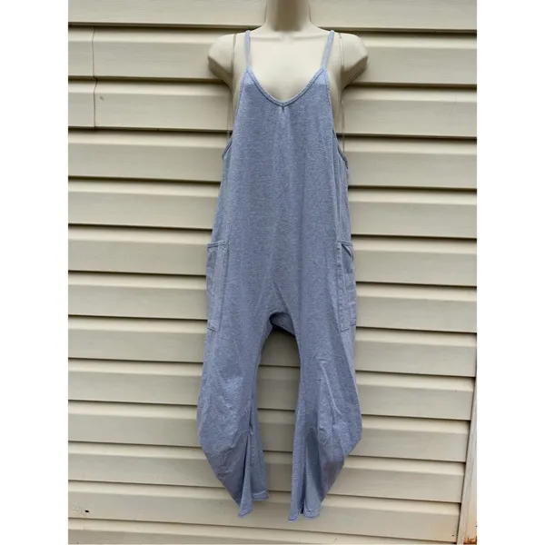 Kimberly Gray Barrel Leg Jumpsuit Ruched Hem Boho Pockets Size M - Image 2
