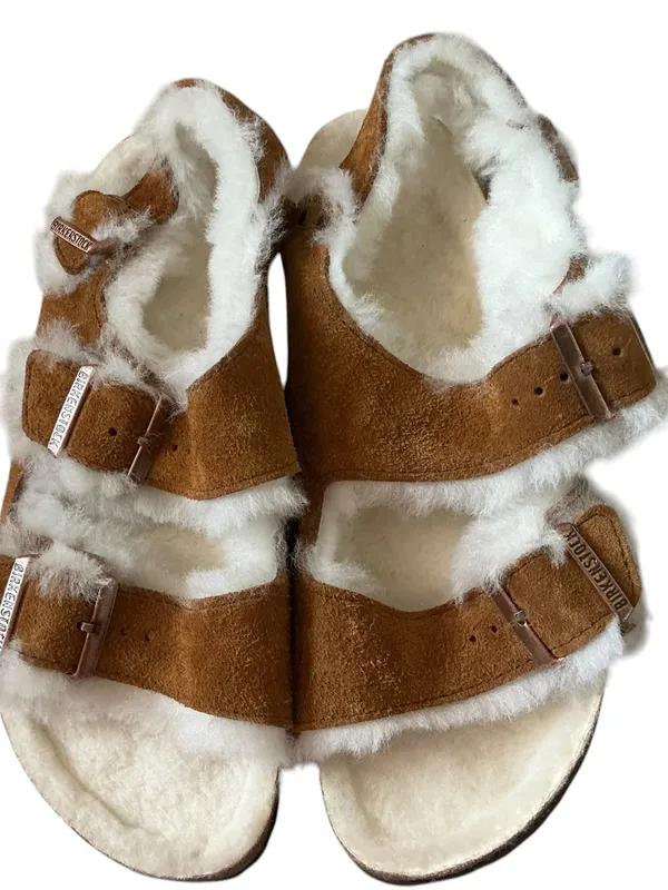 Birkenstock Milano shearling lining mink,leather sandals size 40 backstrap - Image 6