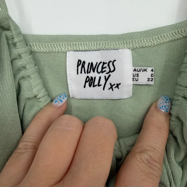 Princess Polly Mini Dress Size 0 Green Excellent Ruched Ribbed Bodycon Sage Hoco - Image 4
