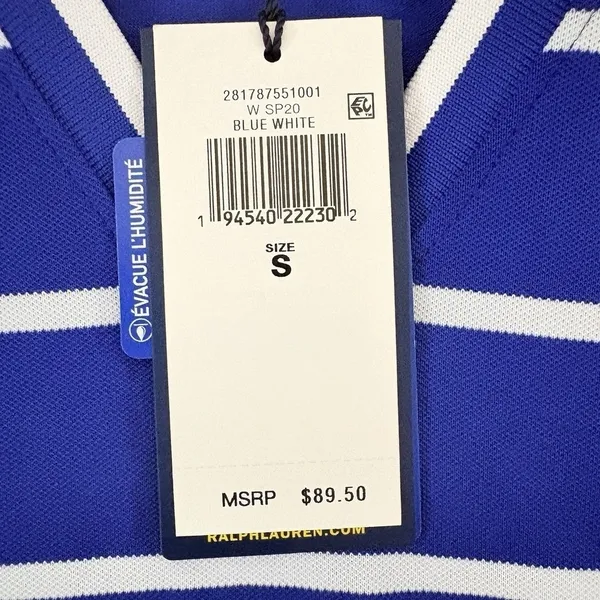 Polo Golf Ralph Lauren Womens Sleeveless Blue/White Strip‎ Shirt Small NwT - Image 9