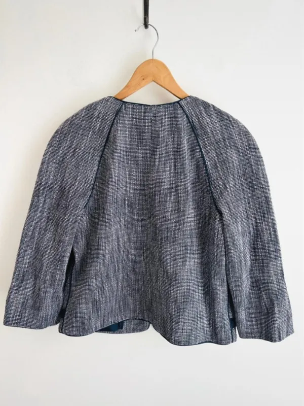 J. Crew Suiting Navy‎ Tweed Zip Front Blazer | Size 10 - Image 2