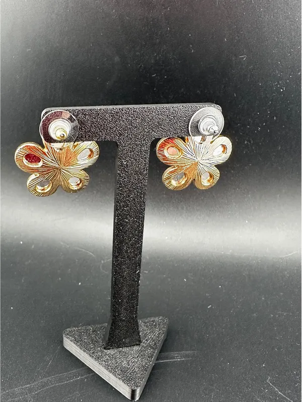 Betsey Johnson Floral Stud Earrings with Rhinestone Centers - Image 2