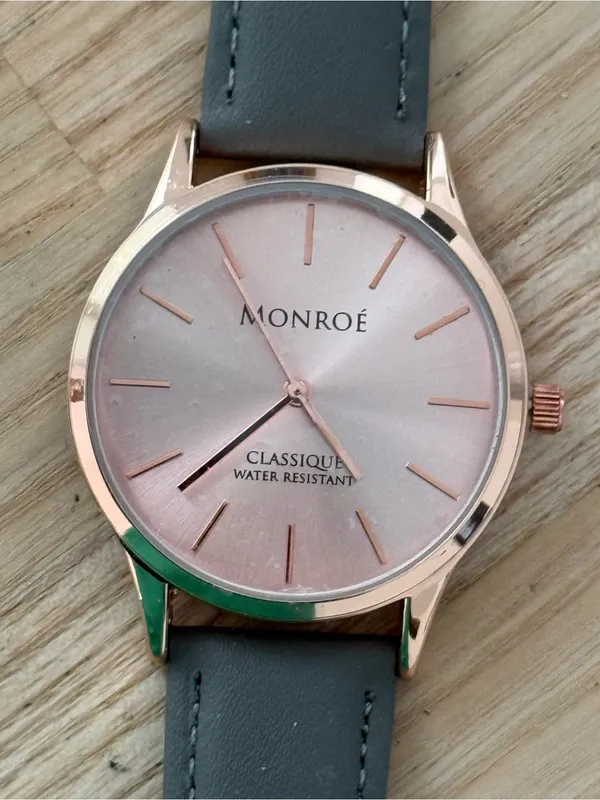 Monroe Classique by Maestro Luxury Watch Rose Gold Dial Gray Leather Strap NWOT - Image 3