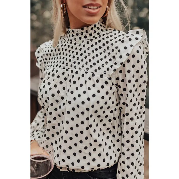 Blu‎ Pepper Spot Dotted Up Long Sleeve Blouse Size M - Image 9