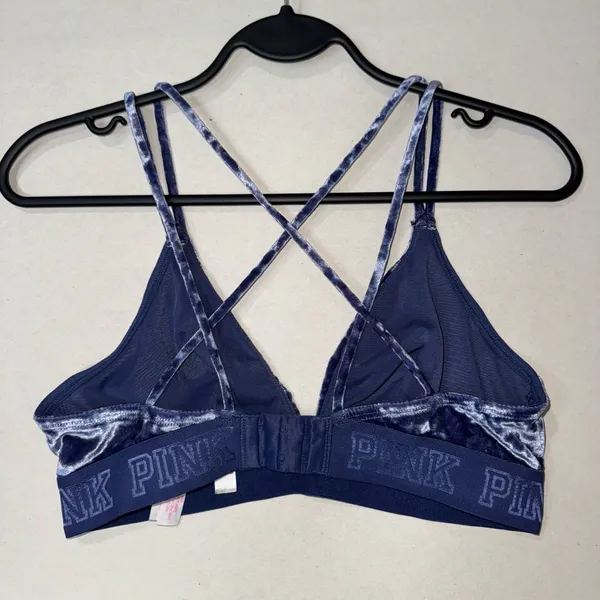 PINK - Victoria's Secret Dark Blue Velvet Triangle Bralette Women’s Size Medium - Image 7