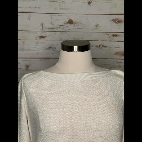 LOFT ivory boatneck textured long sleeve pullover sweater Size Large - Image 2