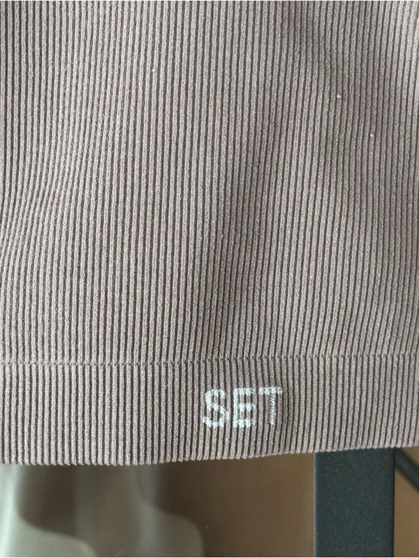 SET Active sports bra tank top Sculptflex Ribbed Pepper halter vneck taupe - Image 2