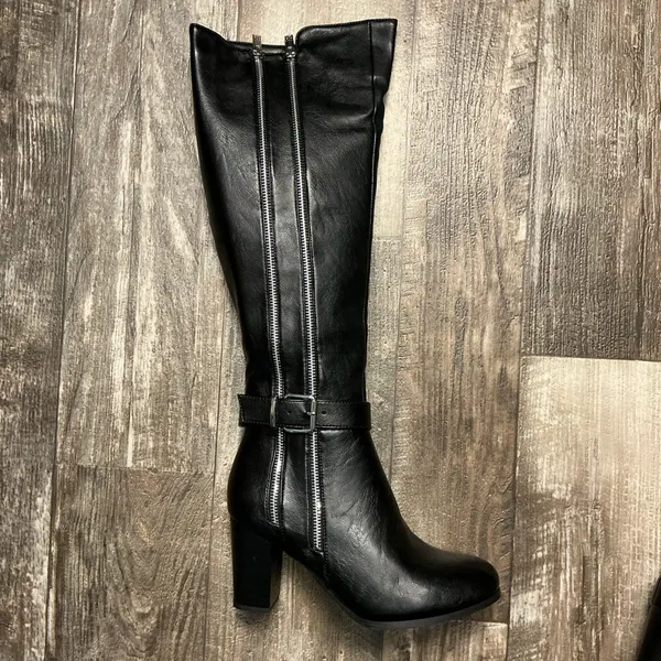 New York & Company Black Over-the-Knee Block Heel Boots with Dual Zippers Size 8 - Image 10