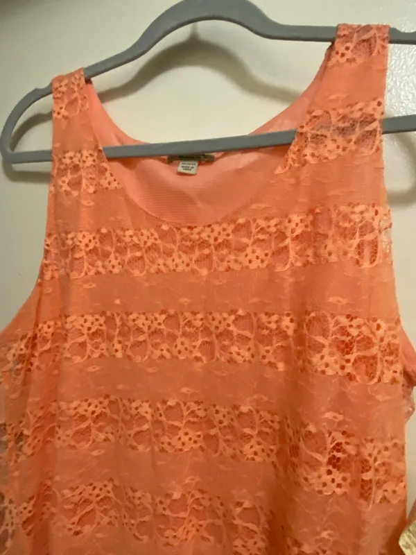 One World Womens Orange Lace Tank Top L Large 42” 44” Lined Sheer Beach NWT - Image 4