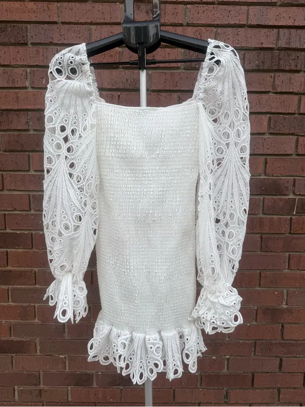 Pretty Little Thing White Lace Sleeve Shirred Bodycon Mini Dress Size 6 New NWT - Image 8