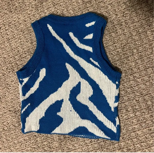 Tank top sweater, soft, blue and white pattern, size medium, no tags, from Amazon, worn once, stretchy - Image 2