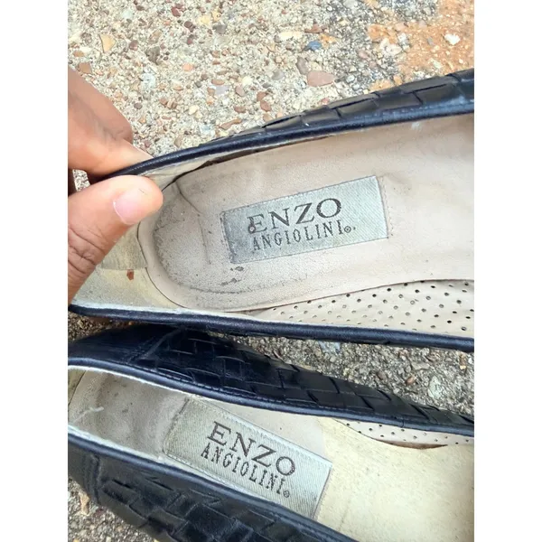 Enzo Angiolini Womens Black Woven Leather Loafer Flats Size 8M Almond Toe‎ - Image 7