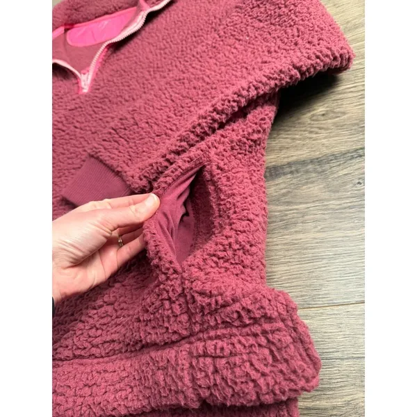 Aerie Women's Sherpa‎ pullover 1/4 zip Sweater Jacket Super Soft Wine Color Sz M - Image 6