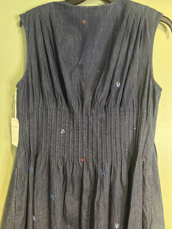 NWT Women's Large Chambray Midi Dress 100% Cotton Sailboat Embroidered Coastal - Image 8