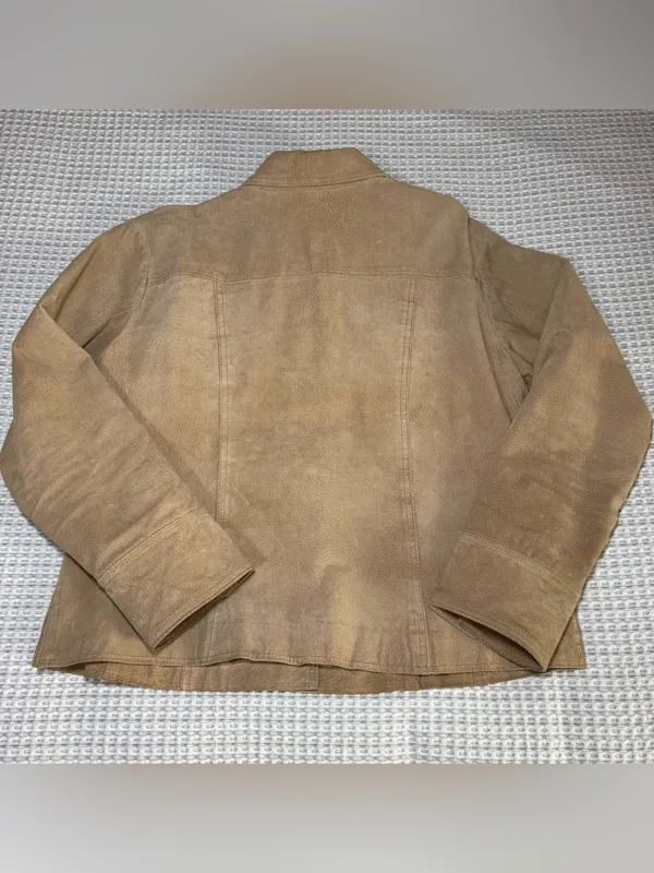 Coldwater Creek Suede Leather Jacket Women’s Large Tan Cowboy Snap Lined Western - Image 10
