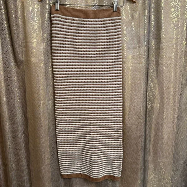 Freshman 1996 Brown Ivory Crochet Knit Striped Maxi Skirt Tube Top Set XS/S - Image 7