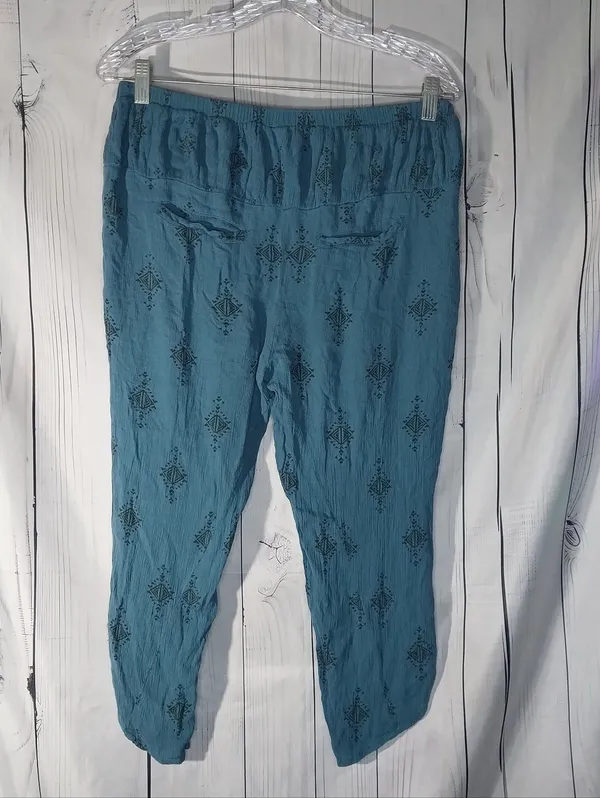 Free People Harem Teal Printed Elastic Waist Boho Hippie Festival Pants - Image 9