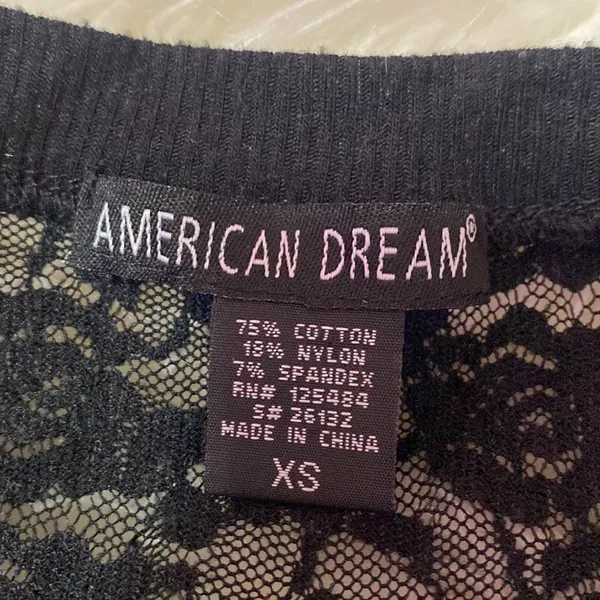 American Dream Black Floral Lace Sheer Mid Sleeve Top - Image 2