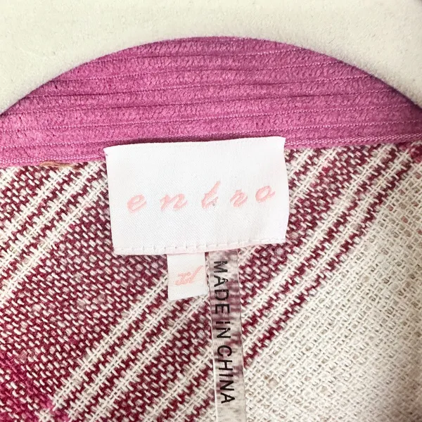 Entro Plaid Shacket Size XL Pink Corduroy Trim Button Front - Image 6