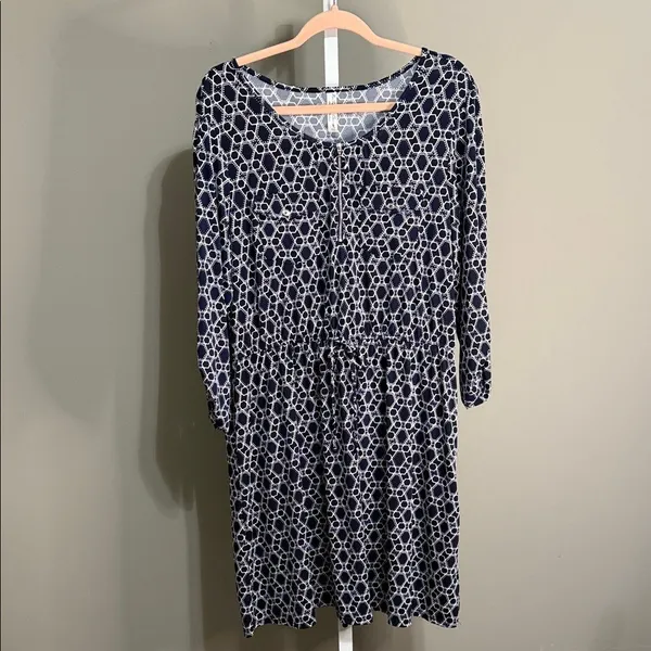 Perseption Concepts‎ Navy Geometic Patterned Dress 3/4 Sleeve XL - Image 2