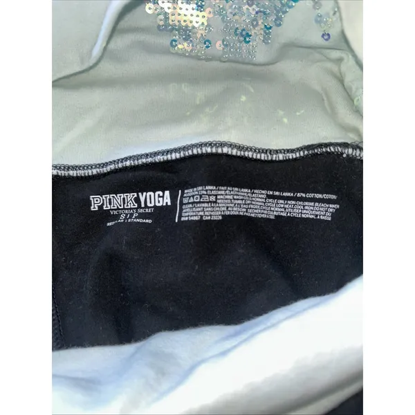 PINK Victorias Secret Yoga Pants Black Flare Sequin Foldover Waist Small Regular - Image 7
