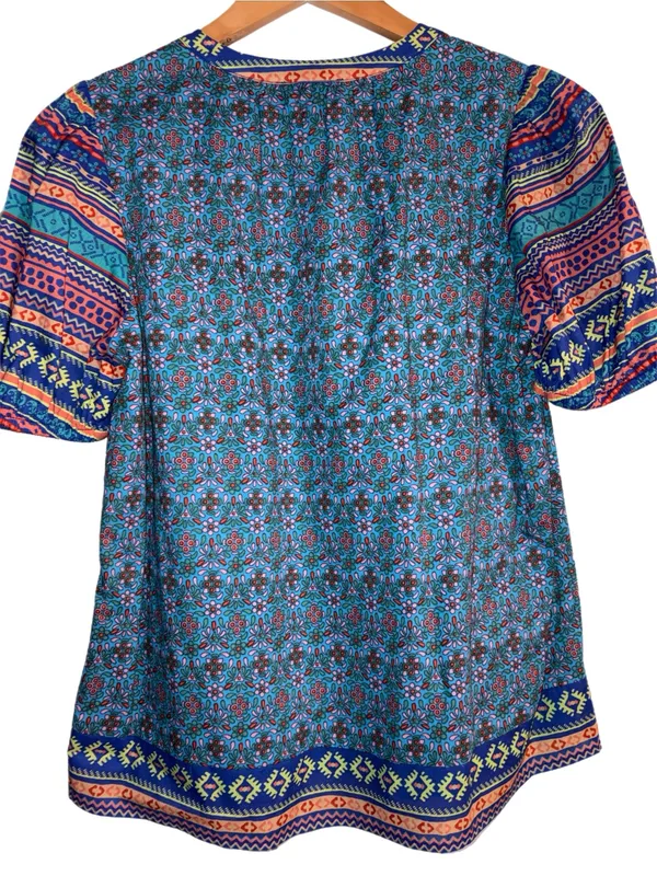 Anthropologie Current Air Floral TribalSplit Neck Blouse Puff Sleeves NWT Small - Image 6