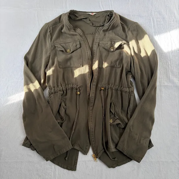 Guess Cargo Utility Jacket Women's M Green Viscose Military Gorpcore Retro Y2K - Image 2