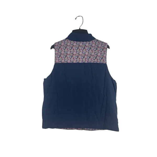 Denim & Company M Quilted Blue Floral Print Puffy Vest Pocketed Snap Button - Image 4