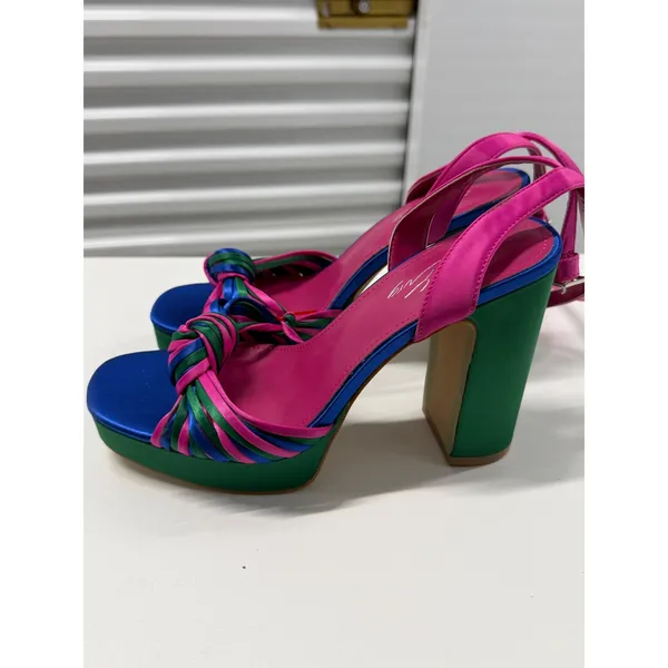 Shoe Envy Multi-Color Satin Platform Block Heels Pink Blue Green Size 6.5‎ - Image 2