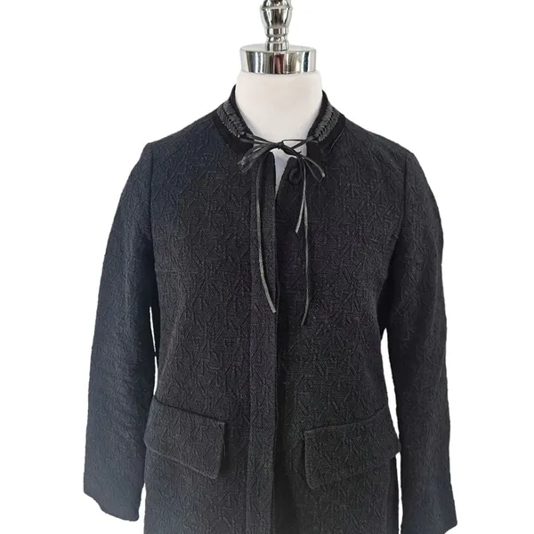 Maje Gretelle‎ Leather Trim Jacquard Knit Longline Coat Parisian Car Coat Sz 36 - Image 12