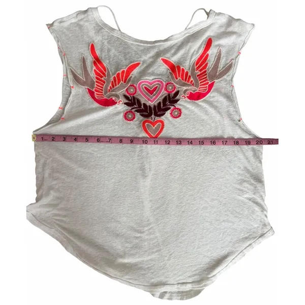 Free People Love Birds Tee Embroidered Lace-Back Muscle White Women's Size S/M - Image 11